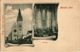Bártfa, Bardiov; dóm nyugati homlokzata és belső, szentély. Divald Adolf 5. sz. / cathedral interior with altar. Art Nouveau (szakadás / tear)