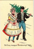 Boldog Magyar Karácsonyt! / Hungarian Irredenta Christmas greeting art postcard s: Pálffy (EK)