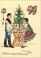 Boldog Magyar Karácsonyt! / Hungarian Irredenta Christmas greeting art postcard s: Pálffy