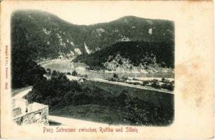 Sztrecsnó, Sztrecsény, Strecno (Ruttka, Vrútky); Sztrecsnói szoros a Vág és a Kassa-Oderbergi Vasút (KsOD, KOV) mentén a Vágvölgyben / Pass Sztrecsnó / railway pass on the Kosice-Bohumín Railway line in Povazie