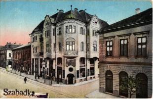 Szabadka, Subotica; utcakép, takarékpénztár, kávéház / street view with savings bank and cafe