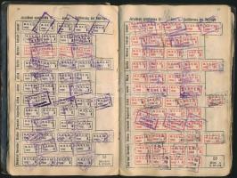 Magyarországi Vas- és Fémmunkások Központi Szövetsége tagsági könyv 1704 db tagdíjbélyeggel (1917-19...