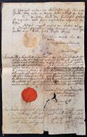 1834 Haszonbérleti szerződés az Esterházy uradalomban található földre, 8 db viaszpecséttel, erősen sérült állapotban