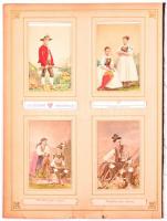 cca 1860-1870 Osztrák népviseleteket ábrázoló 12 db kézzel színezett vizitkártya méretű fotó / Austrian folkwear 12 hand colored photos 7x11 cm