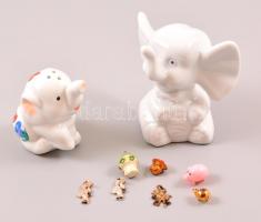 Kis elefánt alakú sószóró + 1 elefánt figura + mini műanyag figurák