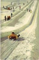 Wintersport / Winter Sport, single sled on toboggan track in Switzerland, skeleton. Series 59. No. 2086. (EK)