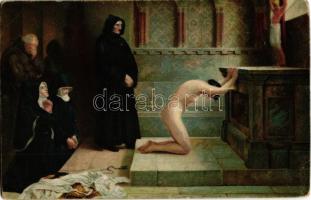 Die Entsagung / Gently erotic art postcard. Stengel litho s: Philip Hermogenes Calderon