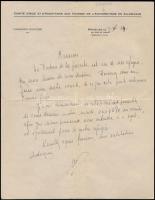 1934 Brüsszel, Comité dAide et dAssistance aux Victimes de lAntisémitisme en Allemagne, a Németországi Antiszemitizmus Áldozatainak Segélyezési és Támogatási Bizottságának francia nyelvű levele, hajtásnyomokkal