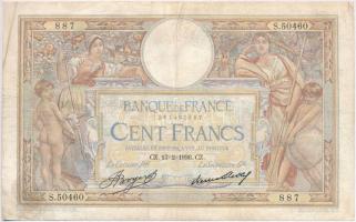 Franciaország 1936. 100Fr T:III tűlyukak France 1936. 100 Francs C:F needle holes Krause 78.c