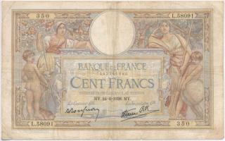 Franciaország 1938. 100Fr T:III tűlyukak,szakadás France 1938. 100 Francs C:F needle holes,tear Krause 86.b