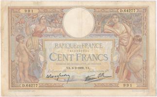 Franciaország 1939. 100Fr T:III tűlyukak,szakadás France 1939. 100 Francs C:F needle holes,tear Krause 86.b