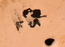 Bodrogkeresztúri mázas kerámia bagoly, kézzel festett, jelzett, hibátlan, h: 12 cm