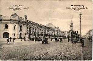 Sankt-Peterburg, Saint Petersburg, St. Petersbourg; Gostiny Dwor - Perspective de Nevsky / Nevsky Prospect (Prospekt), Gostiny Dvor (shopping arcade), horse-drawn tram (fl)