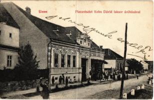 1911 Uzon, Usendorf, Ozun; Piac részlet Kohn Dávid laksoráruházával. Kiadja Kohn Dávid / street view with shop (fa)