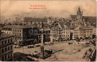 Warsaw, Warszawa; Plac Zamkowy / Castle Square with shops, horse-drawn tram. Phototypie Scherer, Nabholz & Co. (EK)