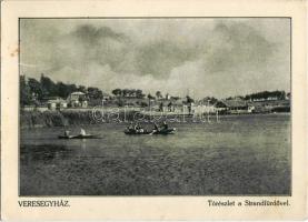 Veresegyház, tó és strand részlet, csónakázók