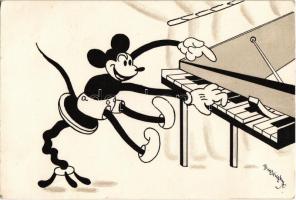 Mickey Mouse playing on the piano. Early Disney art postcard s: Bisztriczky (Rb)