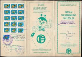 1989 Iskolai takarékbélyeg gyűjtőlap 87 db bélyeggel