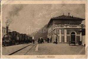 Tolmezzo, Tolmec, Tolmein; Stazione / Bahnhof / railway station with locomotive (from postcard booklet)