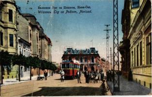 Újvidék, Novi Sad; Wilzonow trg ca Posiom / square with tram / tér és villamos  (Rb)