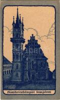 Besztercebánya, Banská Bystrica; templom. Magyar Jövő kiadása / church, irredenta art postcard
