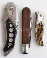 3 db vadászkés, vászon- ill. bőrtokban, különböző méretben