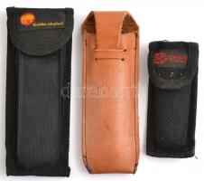 3 db vadászkés, vászon- ill. bőrtokban, különböző méretben