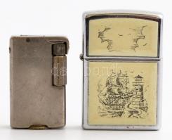 2 db régi benzines öngyújtó, az egyik régi Zippo, jelzettek, h: 5,5 cm és 4,5 cm