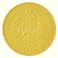 Ausztria 1892. 4Fl / 10Fr Au "Ferenc József" utánveret (3,2g/0.900) T:1-  Austria 1892. 4 ...