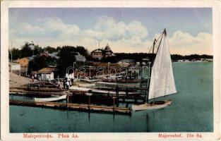 Majori, Majorenhof (Jurmala); Die Aa / River Lielupe, sailing boat, summer houses. Hebensperger & Co. (EK)