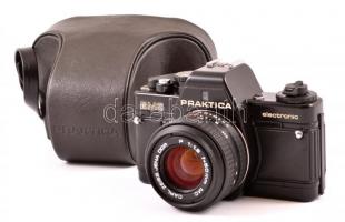 Pentacon Praktica BMS electronic SLR fénykpezőgép, Carl Zeiss Jena P(rakticar) MC 50mm f/1.8 objektívvel, eredeti bőr tokjában, jó állapotban