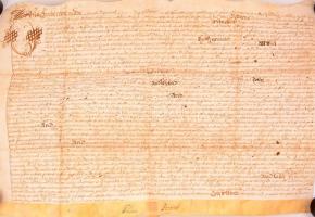 1692 Kétoldali szolgasági szerződés (indenture) gloucestershire-i lakosok között, angol nyelven, pergamen, függőpecséttel, foltos
