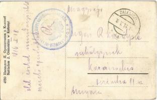 Zalishchyky, Zaleszczyki; Ringplatz / Rynek / street view with shops + 1916 K. k. 21. Landwehr-Infan...