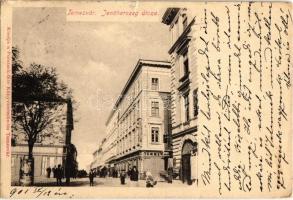 1901 Temesvár, Timisoara; Jenőherceg utca, üzletek, hirdetőoszlop / street view, shops, advertising column (kis szakadás / small tear)