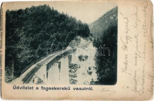 Tiszolc, Tisovec; Tiszolc-völgyi fogaskerekű vasút Breznóbánya és Tiszolc között, vasúti híd, viadukt. Kiadja Lechnitzky O. fénynyomdája / standard gauge cogwheel railway between Brezno nad Hronom and Tisovec, industrial railway bridge, viaduct (vágott / cut)