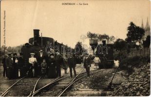 Pontmain, La Gare / Bahnhof / railway station, railwaymen, locomotive (fa)