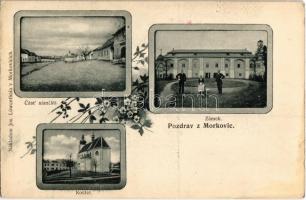 Morkovice, Morkovice-Slízany; Cást námesti, Zámek, Kostel / main square, Morkovice castle, church. Jos. Löwenthal Art Nouveau, floral (fl)