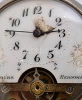 cca 1900 Hebdomas 8 napos zsebóra, sérült porcelán számlappal, javításra szoruló állapotban d:4,6 cm