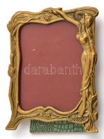 szecessziós bronz asztali fényképtartó keret női alakkal 7x10 cm