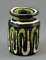 Gorka Lívia (1925-2011): Zöld-fekete.fehér váza. Festett, mázas kerámia, jelzett, Hibátlan. m:16 cm
