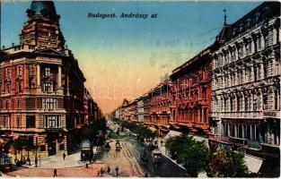 1917 Budapest VI. Andrássy út, villamos, üzletek. Erdélyi udvari fényképész felvétele (EK)