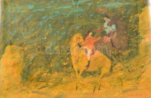 Kudász Emese (1943-2010): Jó együtt. Akvarell, papír, jelzett, üvegezett keretben, 45×65 cm