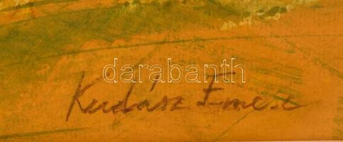 Kudász Emese (1943-2010): Jó együtt. Akvarell, papír, jelzett, üvegezett keretben, 45×65 cm