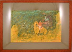 Kudász Emese (1943-2010): Jó együtt. Akvarell, papír, jelzett, üvegezett keretben, 45×65 cm