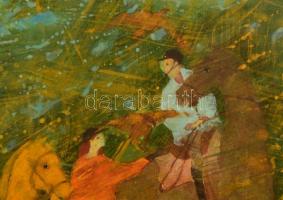 Kudász Emese (1943-2010): Jó együtt. Akvarell, papír, jelzett, üvegezett keretben, 45×65 cm