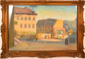 Klimó István (1883-1961): Utcarészlet. Pasztell, papír, apró szakadással, jelzett, üvegezett keretbe...