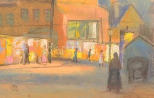 Klimó István (1883-1961): Utcarészlet. Pasztell, papír, apró szakadással, jelzett, üvegezett keretbe...