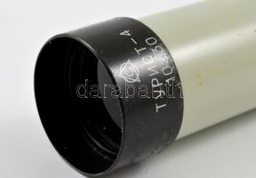 Retró szovjet egyszemes távcső, műanyag tokban, bőr szíjjal