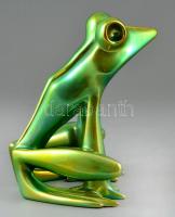 Zsolnay béka (tervező: Török János), eozin mázas, jelzett, hibátlan, m:16 cm