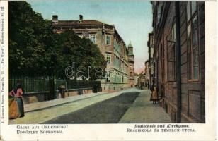 Sopron, Oedenburg; Reáliskola és Templom utca. L. Kummert Verlags Nr. 177. The World Nr. 122.